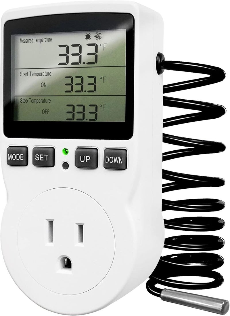 Vaticas Digital Temperature Controller Outlet, 120V Electric Thermostat Outlet Plug with Timer Heating Cooling Control 110V for Reptile Terrarium Greenhouse Refrigerator - Image 1